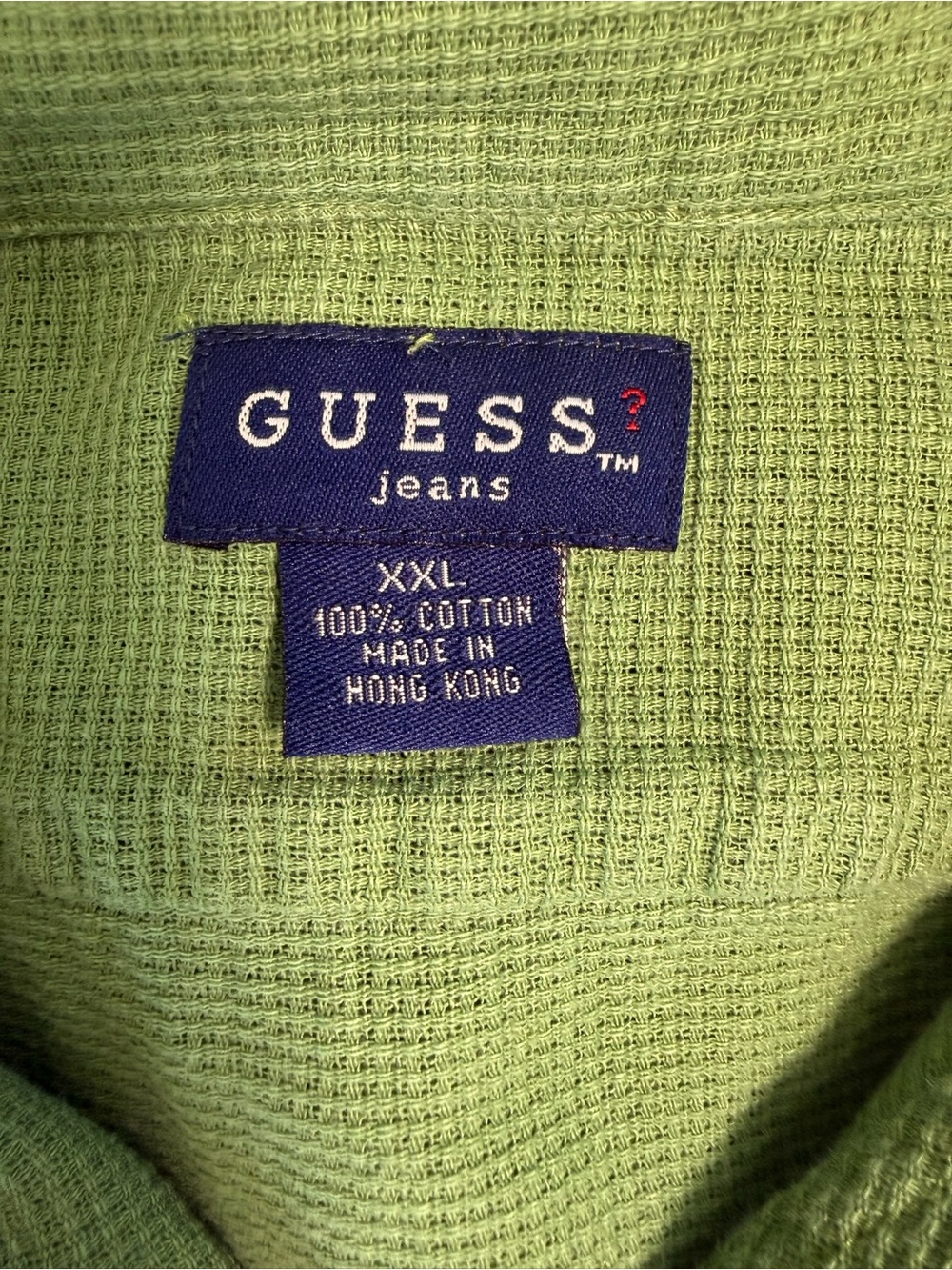 Vintage 90's Guess Jeans USA Men's XXL Green Waffle Camp Shirt Made In Hong Kong - Picture 4 of 10